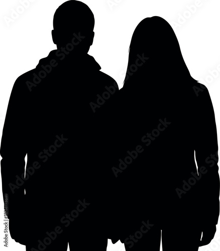Man and woman silhouette standing together, partnership concept