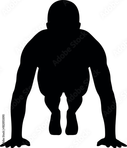 Athlete in starting position, powerful silhouette for fitness