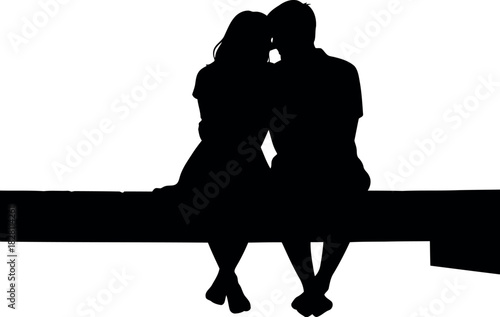 Couple silhouette sitting together in romantic embrace illustration