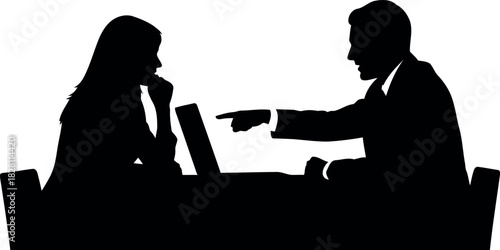 Business colleagues discussing work on laptop, pointing at screen