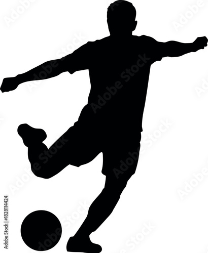Soccer player kicking ball silhouette, dynamic sports action art