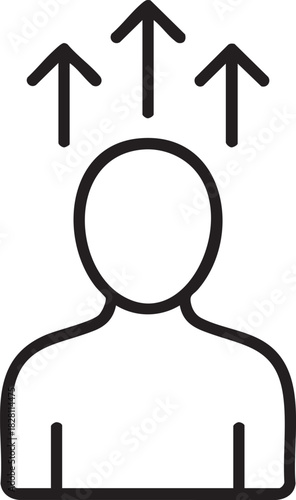 a simple line art illustration depicts a human head and shoulders with several upward pointing arrows emerging from it high quality professional detailed modern elegant stylish