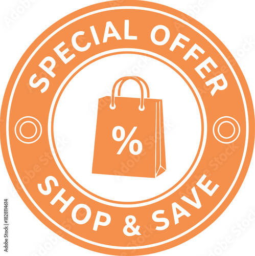 Special offer shop and save discount badge with percentage icon