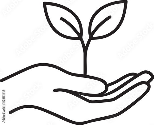 a delicate line drawing depicts a human hand gently cradling a small sprouting plant symbolizing care growth and nurturing of new life high quality professional detailed