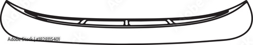 Black and white line drawing of a canoe viewed from the front kayak boat on transparent background