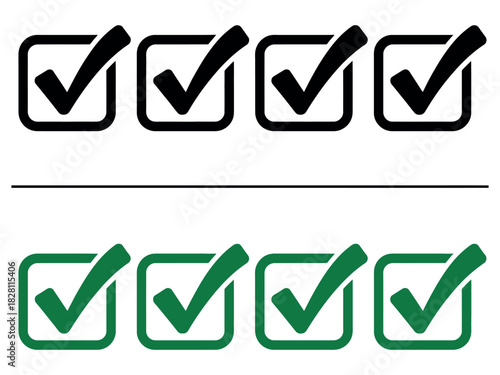 Four black and four green checkmarks in boxes indicate completion.