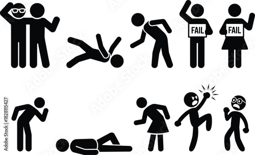 Stick figures illustrating success, failure, conflict, and emotions