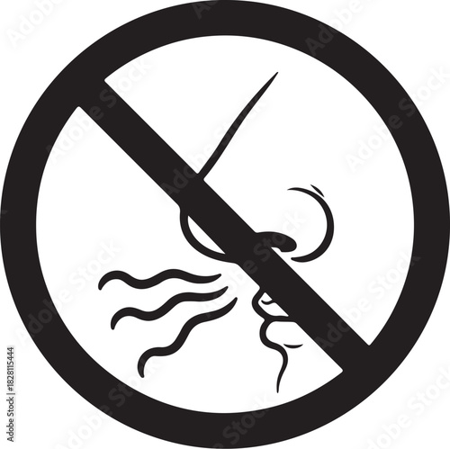 No Smell Symbol With Nose And Wavy Lines Inside A Crossed Circle odor scent on transparent background