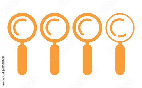 A row of four magnifying glasses, representing investigation and research