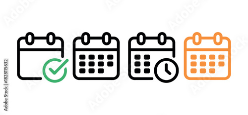 Calendar icons represent different scheduling options, including confirmed dates and pending appointments.