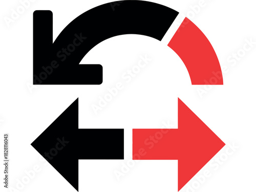 A black and red arrow symbol represents a circular exchange or refresh action.