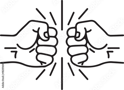 Two fists colliding with radiating lines on a white background Keywords: fists, collision, impact, power, strength, fight, conflict, aggression, opposition, teamwork, unity, on transparent background