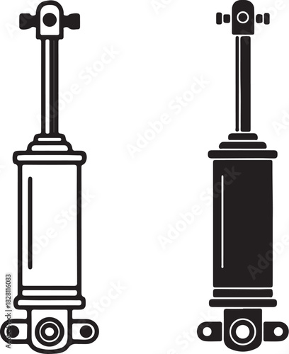 Two Shock Absorber Icons One Outline One Solid Black suspension automotive on transparent background