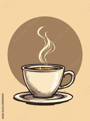 Continuous line drawing of a coffee cup with steam, cafe logo style, simple vector