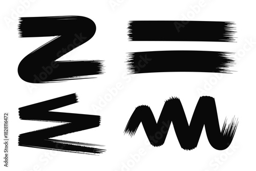 Four black brush stroke designs on a white background illustration art