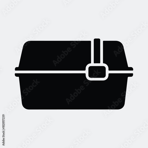 Silhouette Fishing tackle box equipment black icon vector illustration
