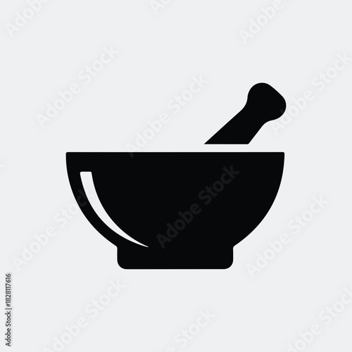 Silhouette mortar and pestle pharmaceutical herbal medicine preparation vector illustration