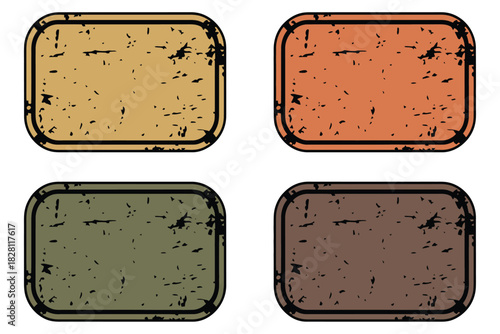 Four distressed rectangular shapes with rounded corners in varied colors