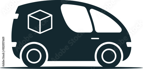 A modern cargo van with a box icon on its side is depicted in this illustration.