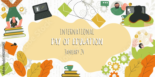 International day of education concept vector illustration background. Creative education day vector education concept. Vector hand drawn illustration.