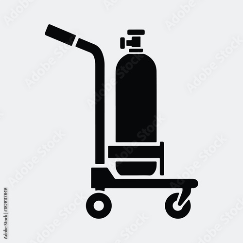 Silhouette oxygen tank on a trolley cart transportation vector illustration