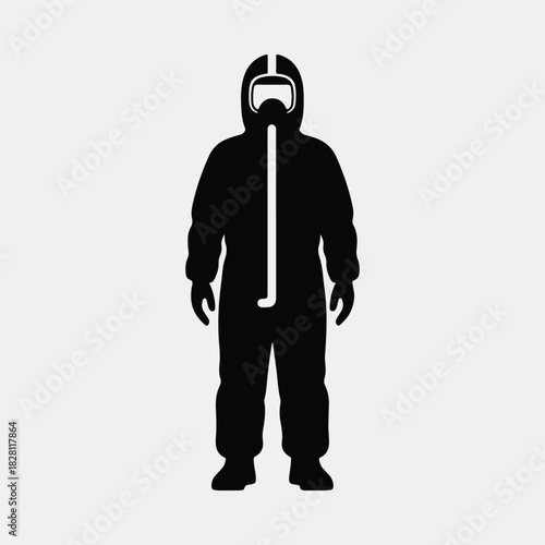 Silhouette person in hazmat suit protective gear vector illustration