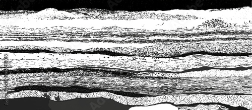 Abstract geology rock strata background with layered sediment texture .black stone formations geological rock fractures and vintage grunge surface design .