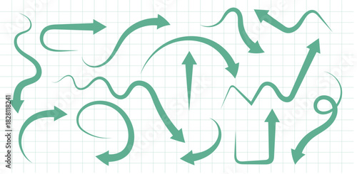 Green Arrows - Dynamic Directional Symbols on Grid Paper Background