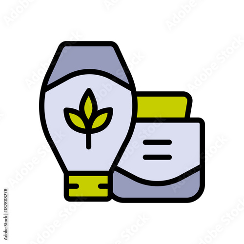 Natural cosmetics color icon. Cream jar, container, bio skin care, body, face skin cream, moisturizer lotion. Paraben free. Organic cosmetics symbol. Vector isolated illustration.