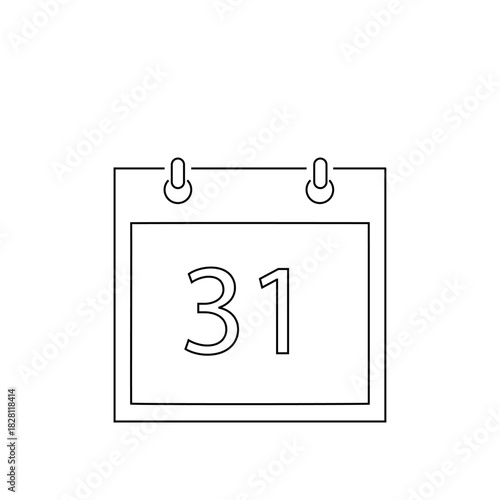 Clean outline calendar page thirty one date reminder vector icon