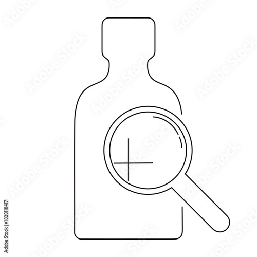 Bottle inspection search magnifying quality control outline vector icon
