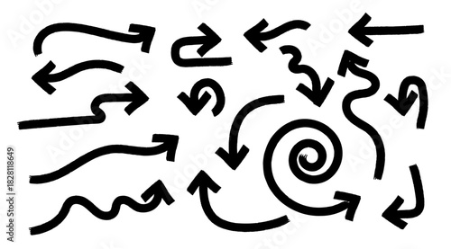 Black Grunge Arrows - Textured Brushstroke Directional Elements