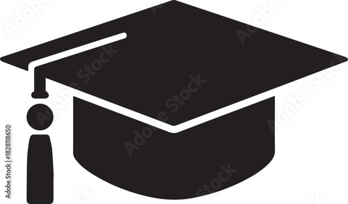 Black silhouette icon of a graduation cap with a tassel