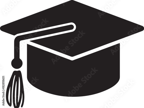 Black silhouette icon of a graduation cap with a tassel