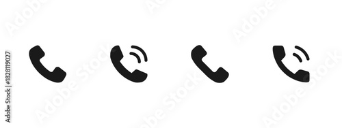 Phone icon. Solid handset silhouettes with ringing marks for call and communication vector illustration. Mobile contact actions, telephone connect features and hotline support tools sign. UI pictogram