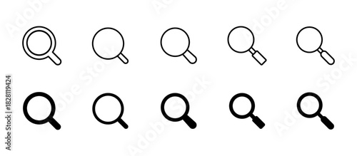 Search icon. Clean magnifier forms for zoom, find and inspect vector illustration. Useful for content discovery, object detection, data analysis and detailed view tasks sign.