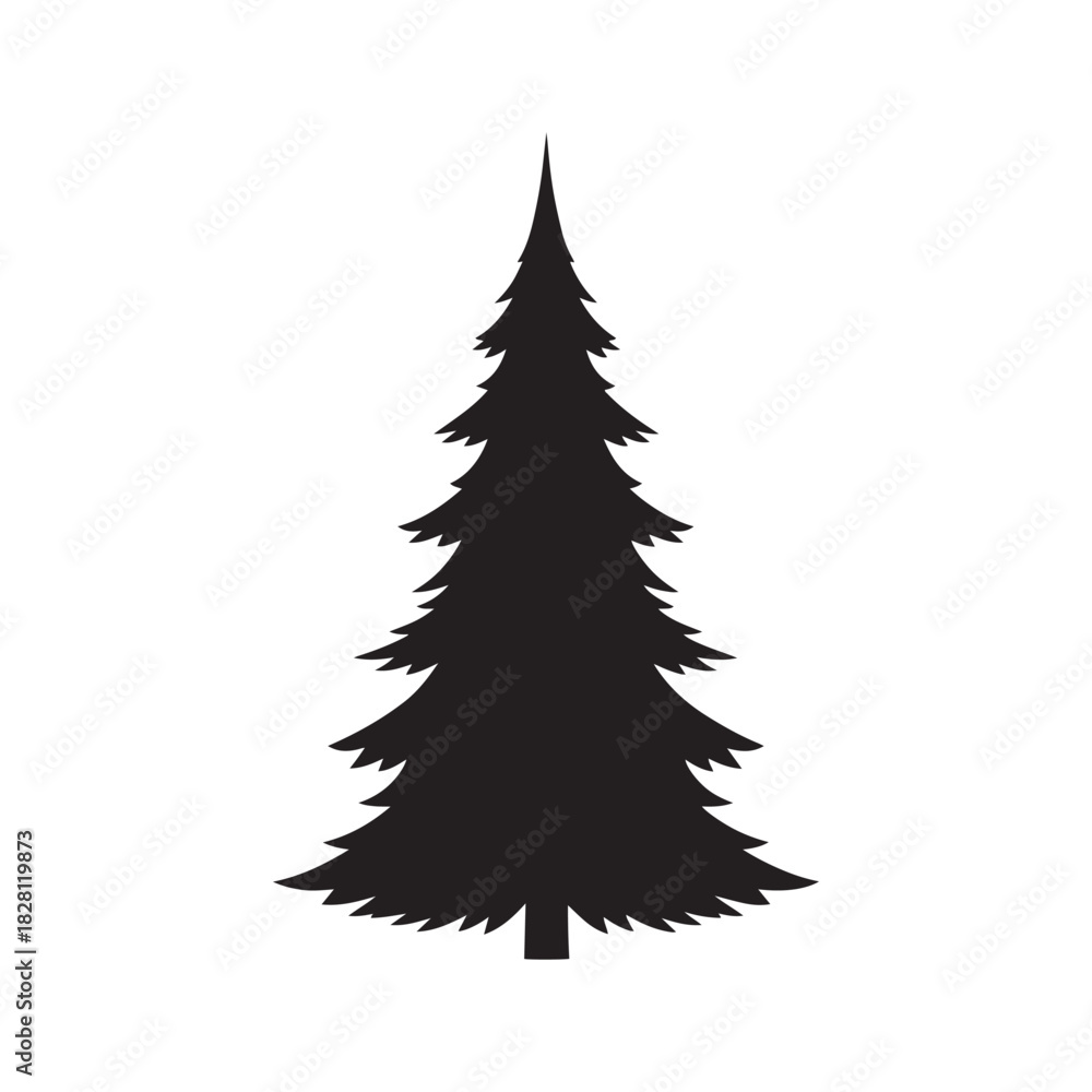 Obraz premium Tall Nordic Spruce Christmas Tree Silhouette – Slim Sharp-Branch Evergreen for Winter and Holiday Designs