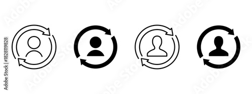 User update icon. Profile avatar inside circular refresh arrows vector illustration. Account sync loop showing data renew and user management cycle symbol for system update concept.