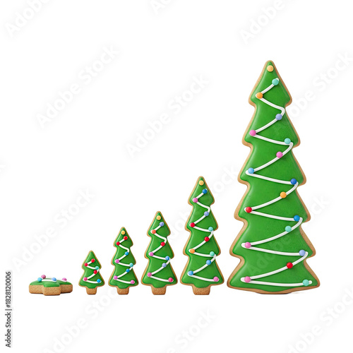 Christmas Tree Cookies Growing in Size on Green Background