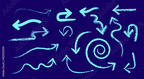 Blue Grunge Arrows - Textured Brushstroke Directional Elements