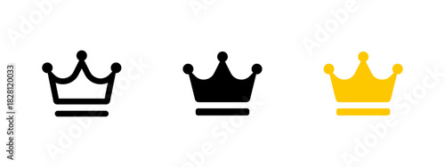 Crown icon. Royal king and queen element shows noble luxury vector. Regal emblem graphics reflect elite authority and ranking symbol. Sovereign success sign pictogram concept.