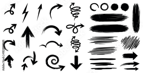 Hand drawn arrows and brush strokes vector collection