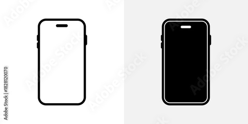 Smartphone mockup. Mobile device template with touch screen vector illustration. Digital gadget outline symbol for modern communication sign. Minimal phone mockup pictogram concept.