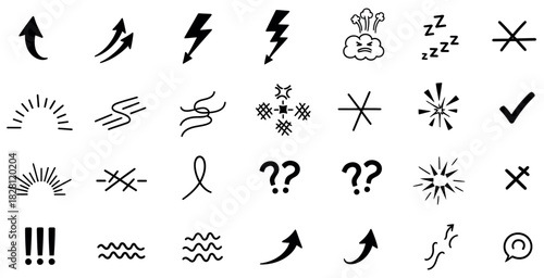 Hand drawn doodle elements set black and white