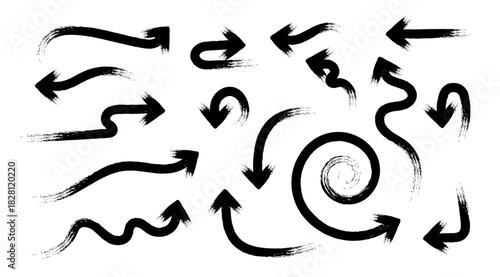 Black Grunge Arrows - Textured Brushstroke Directional Elements