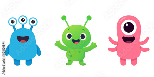 Cute Cartoon Alien Characters Set on White Background