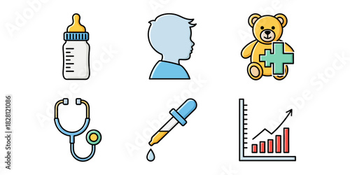 Vector Collection of Colored Line Icons for Child Clinical and Development