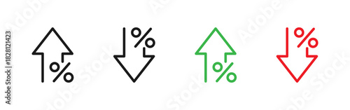 Percentage arrow icon. Finance rate vector showing increase and decrease trend sign. Useful market movement symbol for analytics dashboards, business reports, economic charts and statistic concept.