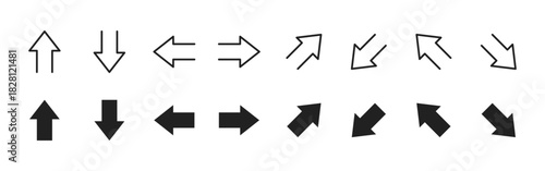 Arrow icon. Direction pointer vector showing multiple movement options for interface sign. Useful navigation symbol for UI controls, transfer actions, scrolling elements and orientation concept.