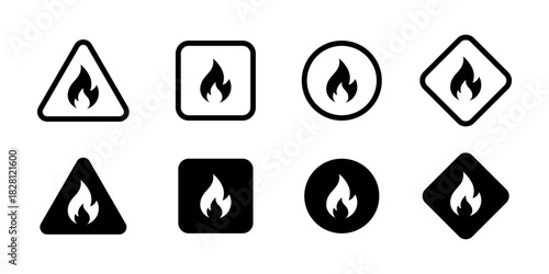 Fire hazard icon. Flame warning mark for flammable materials and heat-related risks, suitable for safety guides, industrial alerts and caution labels, clear emergency attention symbol illustration.